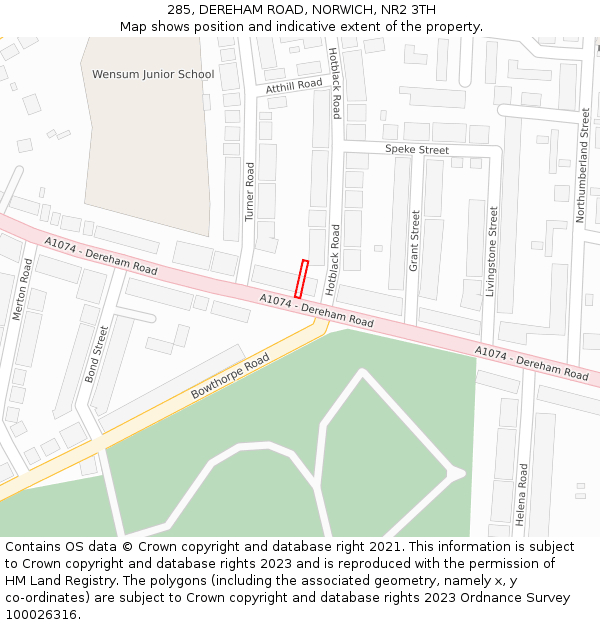 285, DEREHAM ROAD, NORWICH, NR2 3TH: Location map and indicative extent of plot