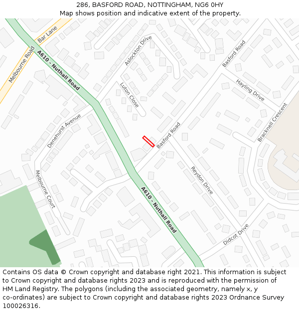 286, BASFORD ROAD, NOTTINGHAM, NG6 0HY: Location map and indicative extent of plot