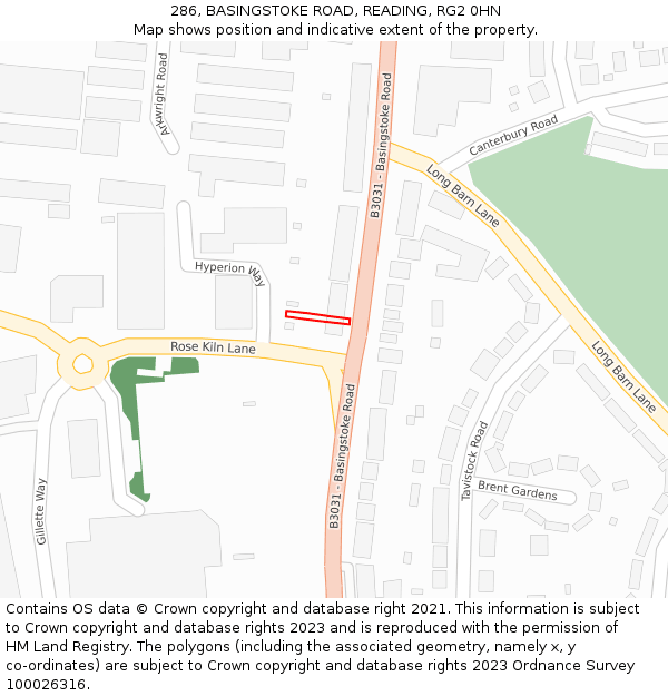 286, BASINGSTOKE ROAD, READING, RG2 0HN: Location map and indicative extent of plot
