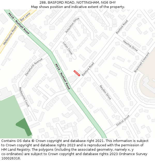 288, BASFORD ROAD, NOTTINGHAM, NG6 0HY: Location map and indicative extent of plot