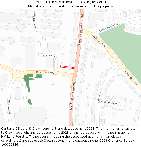 288, BASINGSTOKE ROAD, READING, RG2 0HN: Location map and indicative extent of plot
