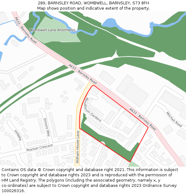 289, BARNSLEY ROAD, WOMBWELL, BARNSLEY, S73 8FH: Location map and indicative extent of plot