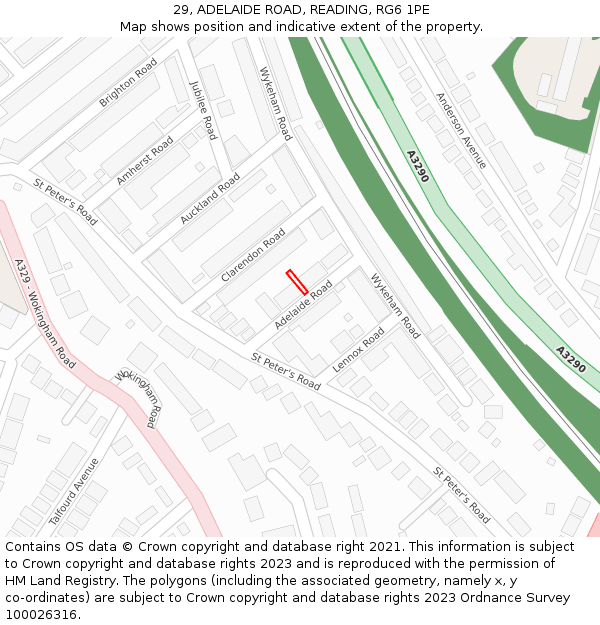 29, ADELAIDE ROAD, READING, RG6 1PE: Location map and indicative extent of plot