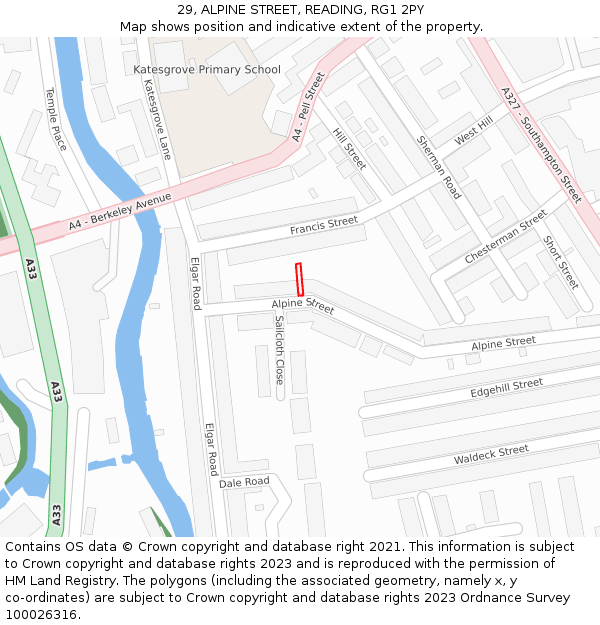 29, ALPINE STREET, READING, RG1 2PY: Location map and indicative extent of plot