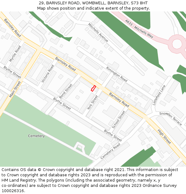 29, BARNSLEY ROAD, WOMBWELL, BARNSLEY, S73 8HT: Location map and indicative extent of plot