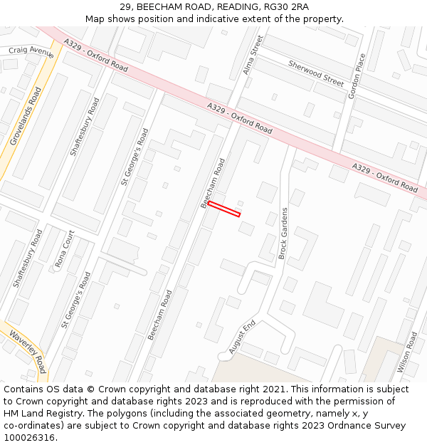 29, BEECHAM ROAD, READING, RG30 2RA: Location map and indicative extent of plot