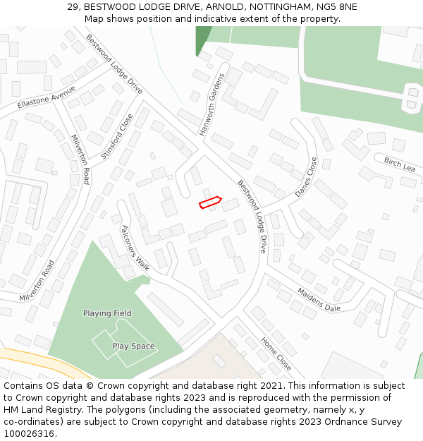 29, BESTWOOD LODGE DRIVE, ARNOLD, NOTTINGHAM, NG5 8NE: Location map and indicative extent of plot