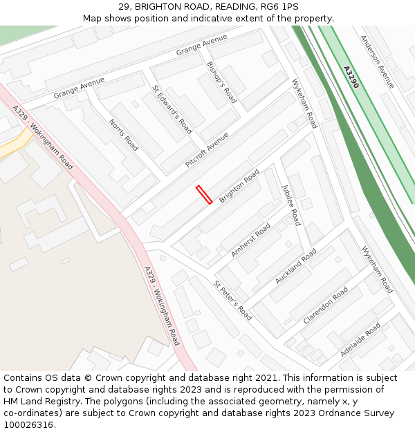 29, BRIGHTON ROAD, READING, RG6 1PS: Location map and indicative extent of plot