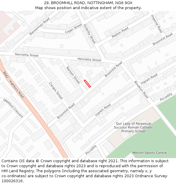 29, BROOMHILL ROAD, NOTTINGHAM, NG6 9GX: Location map and indicative extent of plot