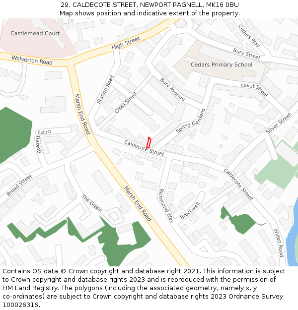 29, CALDECOTE STREET, NEWPORT PAGNELL, MK16 0BU: Location map and indicative extent of plot