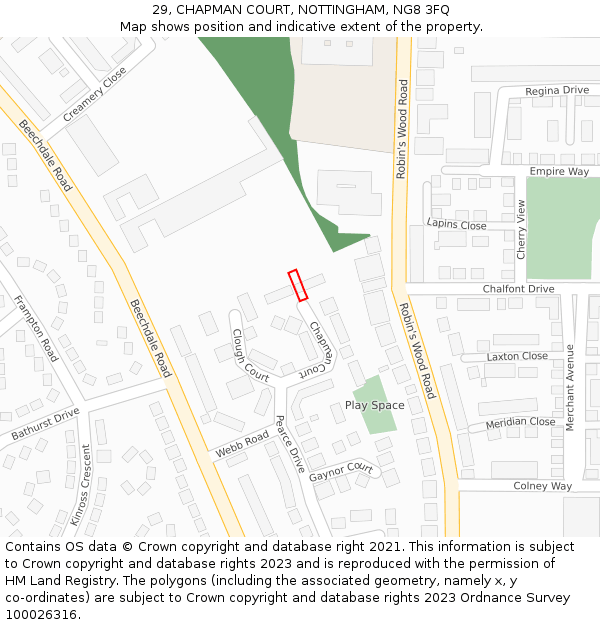 29, CHAPMAN COURT, NOTTINGHAM, NG8 3FQ: Location map and indicative extent of plot