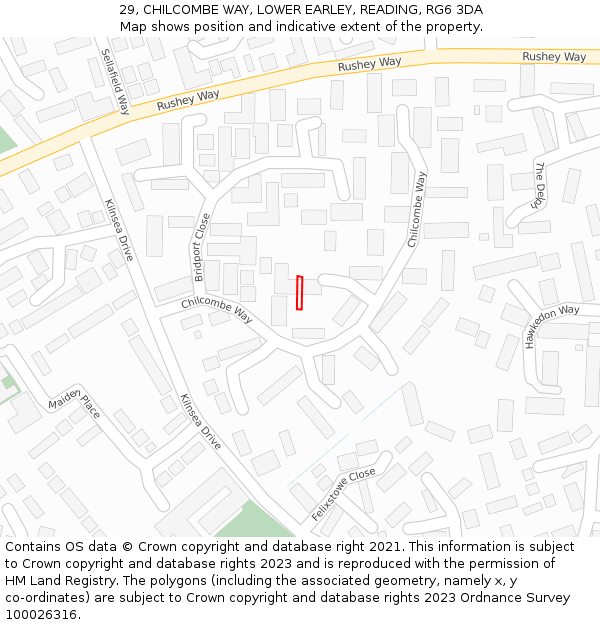 29, CHILCOMBE WAY, LOWER EARLEY, READING, RG6 3DA: Location map and indicative extent of plot