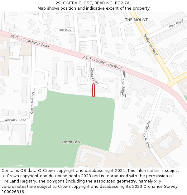 29, CINTRA CLOSE, READING, RG2 7AL: Location map and indicative extent of plot