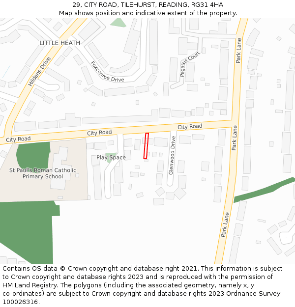 29, CITY ROAD, TILEHURST, READING, RG31 4HA: Location map and indicative extent of plot