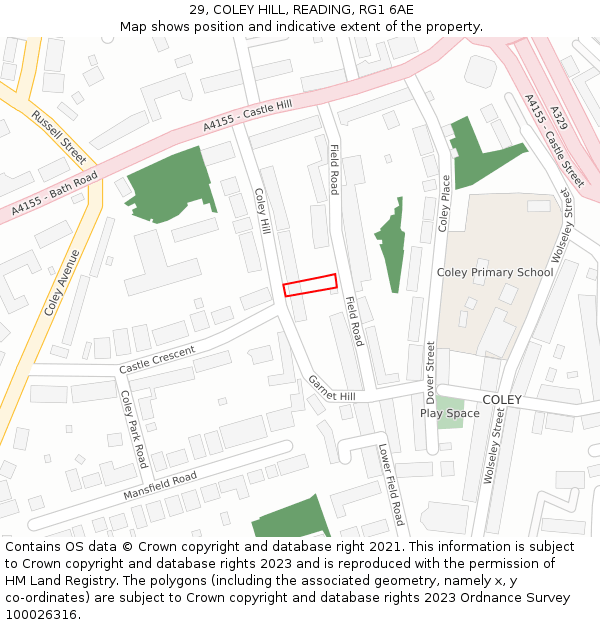 29, COLEY HILL, READING, RG1 6AE: Location map and indicative extent of plot