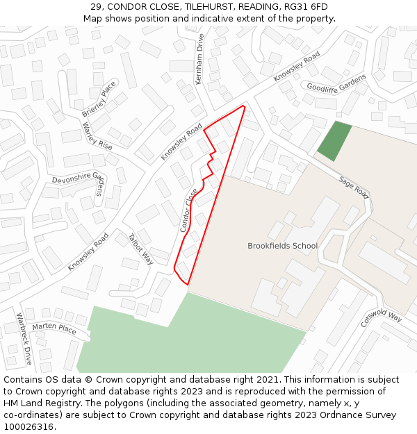 29, CONDOR CLOSE, TILEHURST, READING, RG31 6FD: Location map and indicative extent of plot