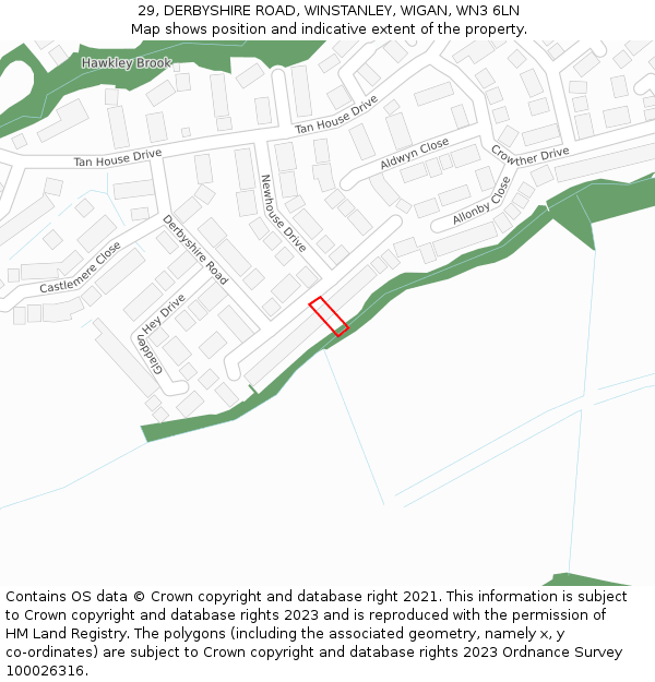 29, DERBYSHIRE ROAD, WINSTANLEY, WIGAN, WN3 6LN: Location map and indicative extent of plot