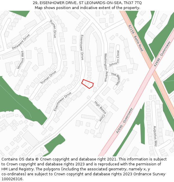 29, EISENHOWER DRIVE, ST LEONARDS-ON-SEA, TN37 7TQ: Location map and indicative extent of plot