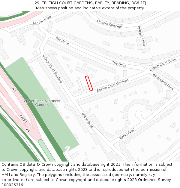 29, ERLEIGH COURT GARDENS, EARLEY, READING, RG6 1EJ: Location map and indicative extent of plot
