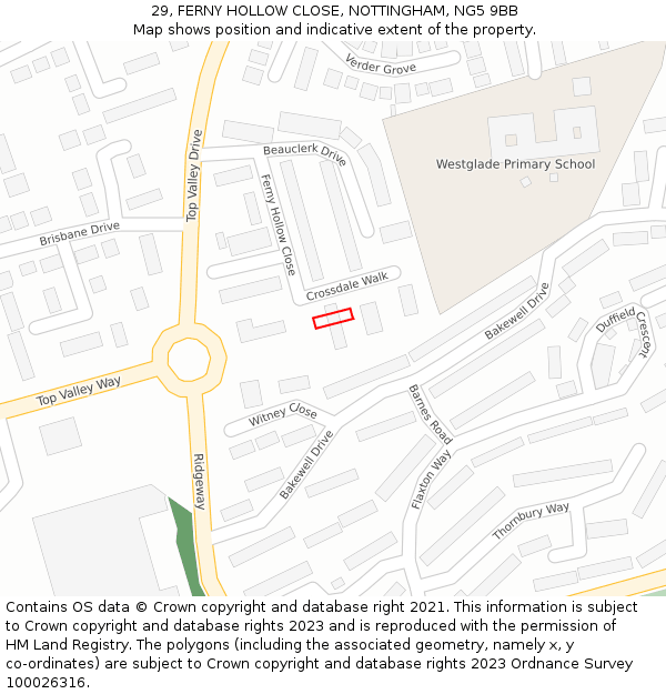 29, FERNY HOLLOW CLOSE, NOTTINGHAM, NG5 9BB: Location map and indicative extent of plot