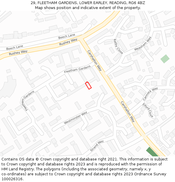 29, FLEETHAM GARDENS, LOWER EARLEY, READING, RG6 4BZ: Location map and indicative extent of plot