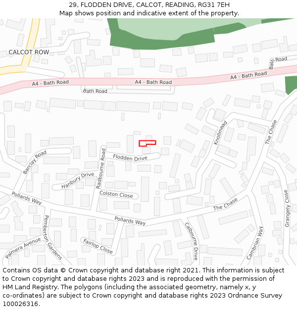 29, FLODDEN DRIVE, CALCOT, READING, RG31 7EH: Location map and indicative extent of plot