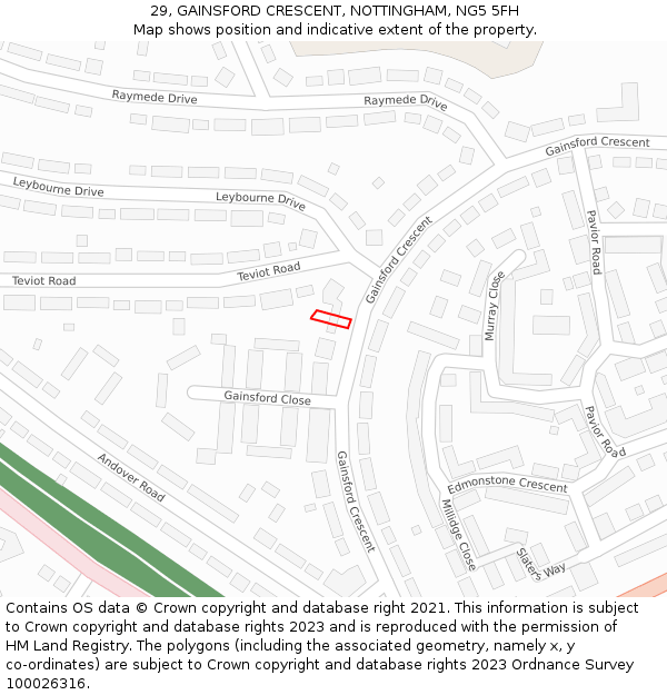 29, GAINSFORD CRESCENT, NOTTINGHAM, NG5 5FH: Location map and indicative extent of plot