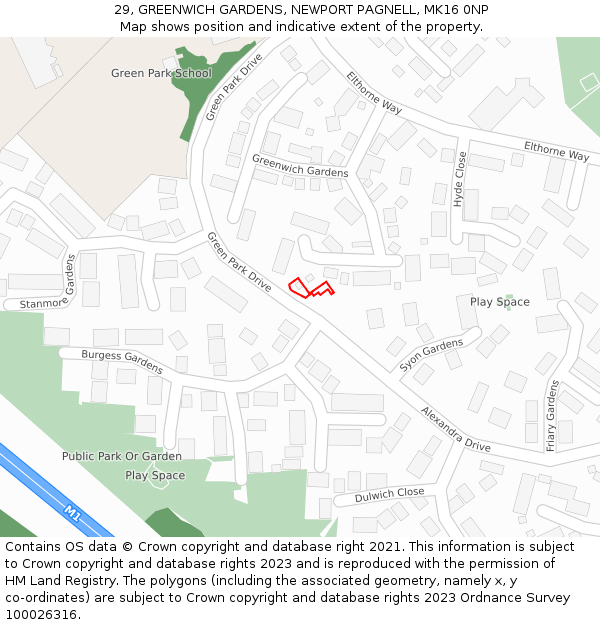 29, GREENWICH GARDENS, NEWPORT PAGNELL, MK16 0NP: Location map and indicative extent of plot