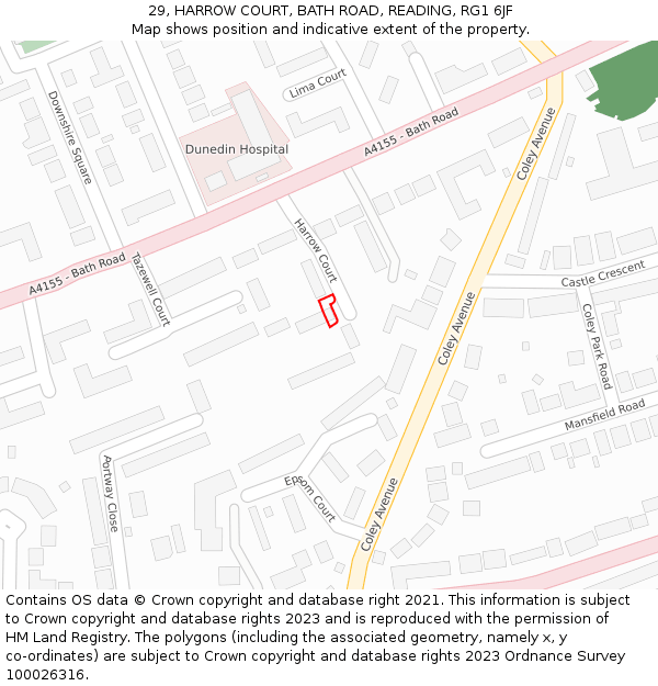 29, HARROW COURT, BATH ROAD, READING, RG1 6JF: Location map and indicative extent of plot