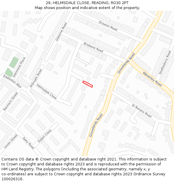 29, HELMSDALE CLOSE, READING, RG30 2PT: Location map and indicative extent of plot