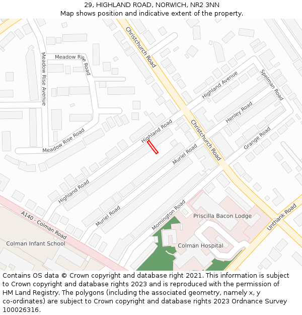 29, HIGHLAND ROAD, NORWICH, NR2 3NN: Location map and indicative extent of plot