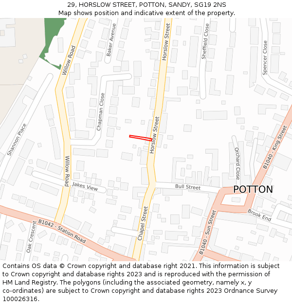 29, HORSLOW STREET, POTTON, SANDY, SG19 2NS: Location map and indicative extent of plot