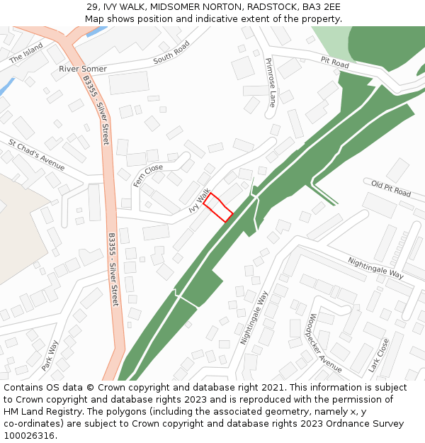 29, IVY WALK, MIDSOMER NORTON, RADSTOCK, BA3 2EE: Location map and indicative extent of plot