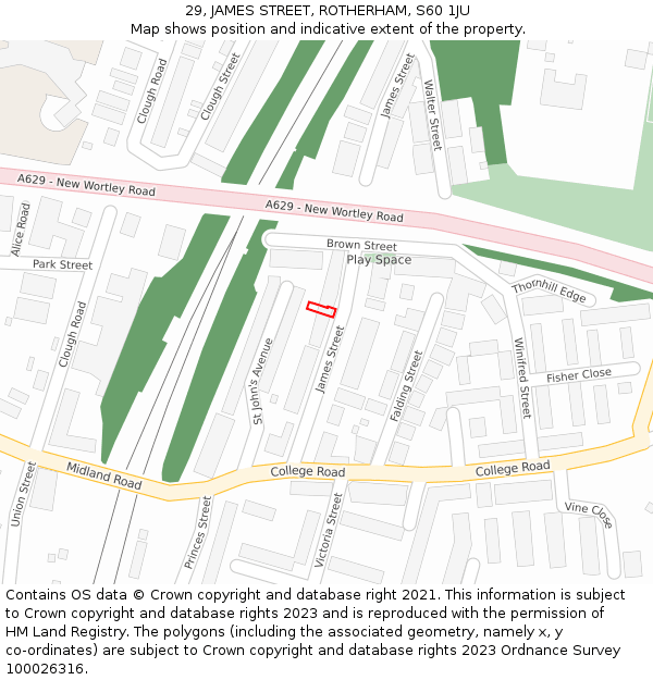 29, JAMES STREET, ROTHERHAM, S60 1JU: Location map and indicative extent of plot