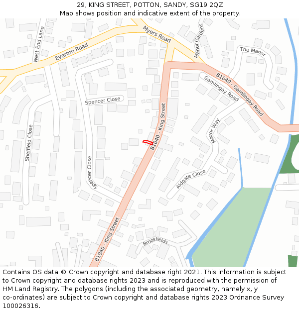 29, KING STREET, POTTON, SANDY, SG19 2QZ: Location map and indicative extent of plot