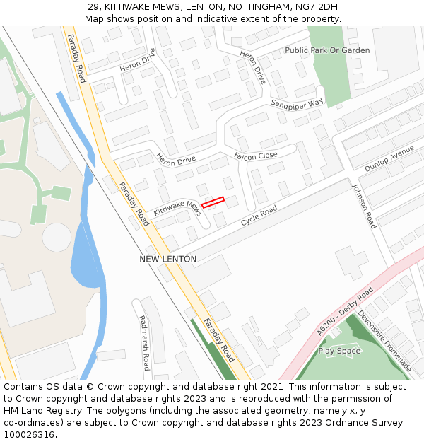 29, KITTIWAKE MEWS, LENTON, NOTTINGHAM, NG7 2DH: Location map and indicative extent of plot