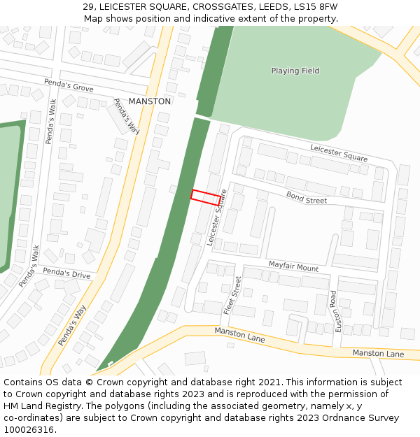 29, LEICESTER SQUARE, CROSSGATES, LEEDS, LS15 8FW: Location map and indicative extent of plot