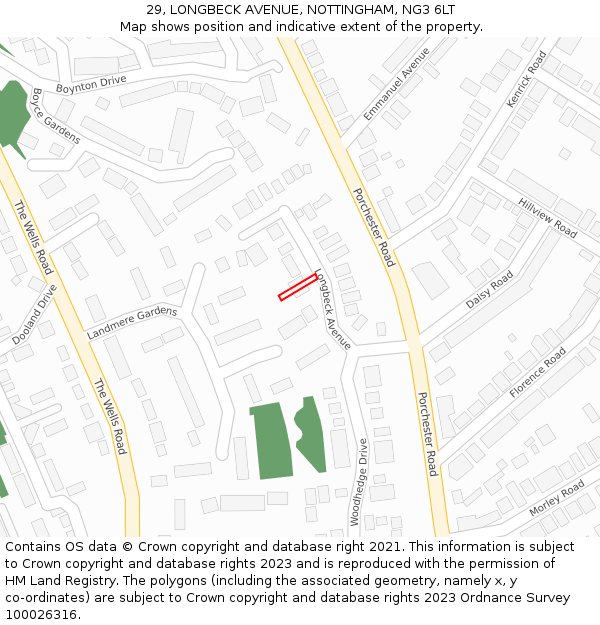 29, LONGBECK AVENUE, NOTTINGHAM, NG3 6LT: Location map and indicative extent of plot