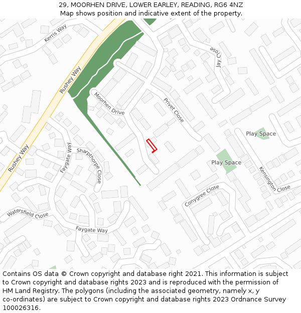 29, MOORHEN DRIVE, LOWER EARLEY, READING, RG6 4NZ: Location map and indicative extent of plot