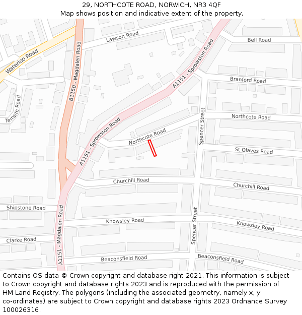 29, NORTHCOTE ROAD, NORWICH, NR3 4QF: Location map and indicative extent of plot