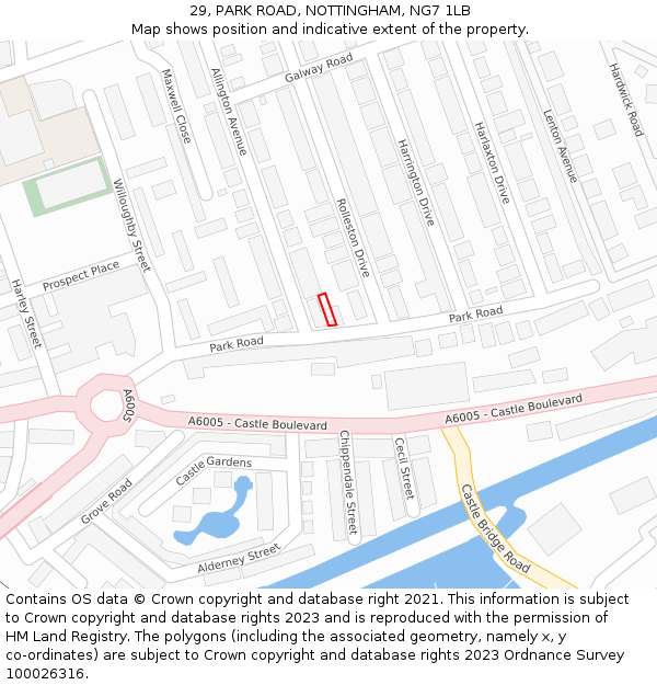 29, PARK ROAD, NOTTINGHAM, NG7 1LB: Location map and indicative extent of plot