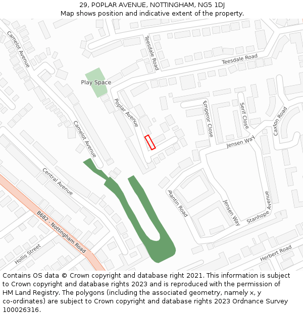 29, POPLAR AVENUE, NOTTINGHAM, NG5 1DJ: Location map and indicative extent of plot