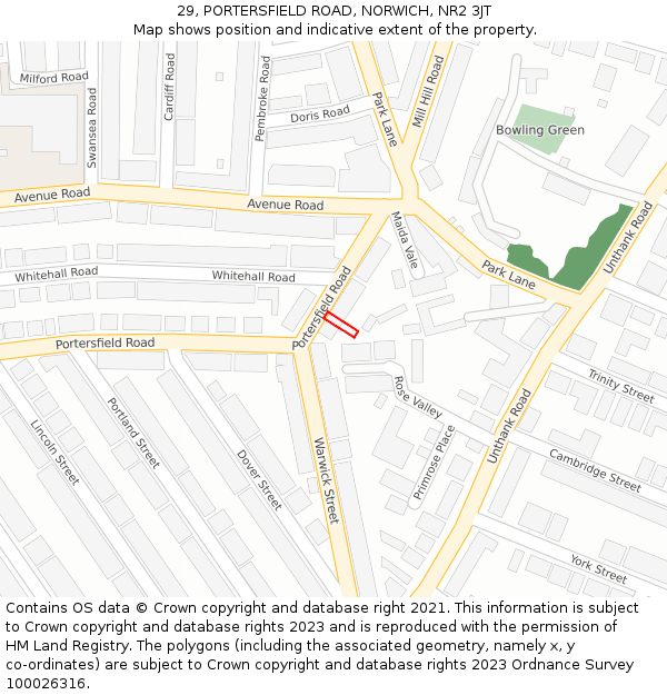 29, PORTERSFIELD ROAD, NORWICH, NR2 3JT: Location map and indicative extent of plot