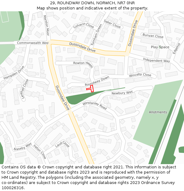 29, ROUNDWAY DOWN, NORWICH, NR7 0NR: Location map and indicative extent of plot