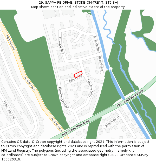 29, SAPPHIRE DRIVE, STOKE-ON-TRENT, ST6 8HJ: Location map and indicative extent of plot