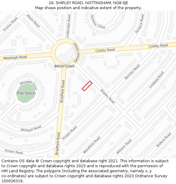 29, SHIPLEY ROAD, NOTTINGHAM, NG8 6JE: Location map and indicative extent of plot