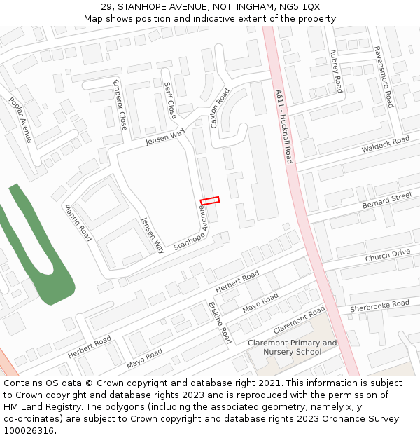 29, STANHOPE AVENUE, NOTTINGHAM, NG5 1QX: Location map and indicative extent of plot
