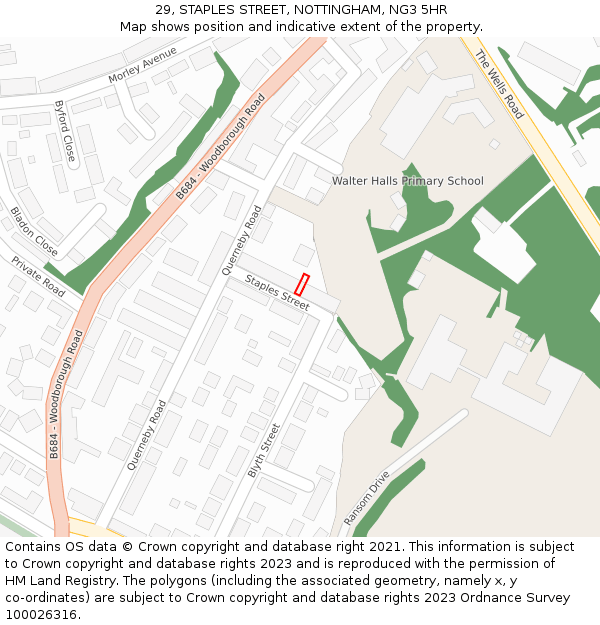 29, STAPLES STREET, NOTTINGHAM, NG3 5HR: Location map and indicative extent of plot