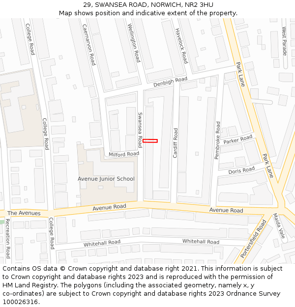 29, SWANSEA ROAD, NORWICH, NR2 3HU: Location map and indicative extent of plot