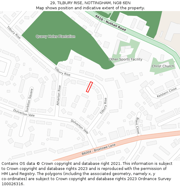 29, TILBURY RISE, NOTTINGHAM, NG8 6EN: Location map and indicative extent of plot